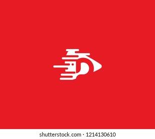 Abstract Red Play Media with Shape Transition Letter D Logotype