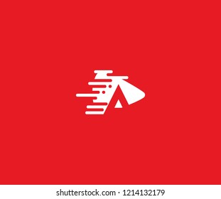 Abstract Red Play Media with Shape Transition Letter A Logotype