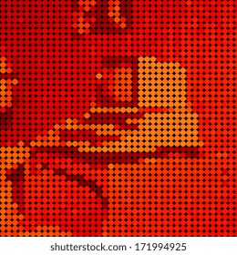 abstract red polka dots style worker with computer pattern background