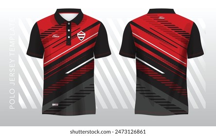 Abstrakter roter Polo-Jersey-Sport. Sportuniform in Vorder- und Rückansicht. Attrappe für Sport Club.