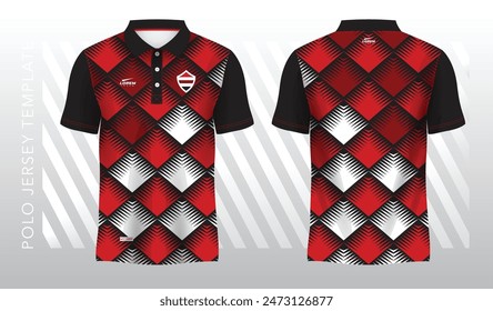 abstract red polo jersey sport. Sport uniform in front and back view. Mock up for sport club.