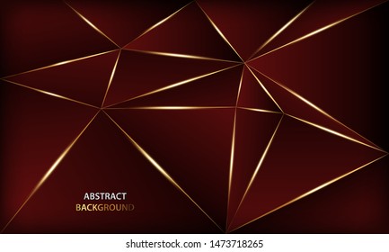 Abstract red polygon background with golden line and golden light. Modern luxury background concept.
