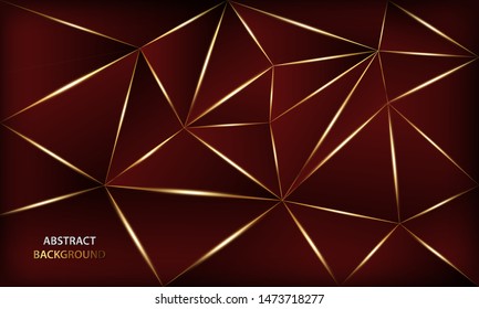 Abstract red polygon background with golden line and golden light. Modern luxury background concept.