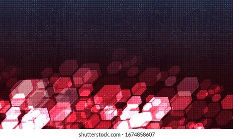 Abstract Red Polygon Digital Microchip on Technology Background,hi Tech and security Concept design,Free Space For text in put,Vector illustration.