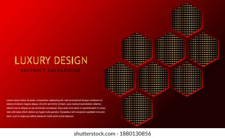 Abstract Red Polygon Luxury Background. Luxurious modern abstract red background with gold glitter dots halftone on geometric abstract pattern.  Elegant modern background. Vector illustration EPS 10