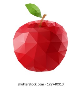 Abstract red polygonal apple on white background