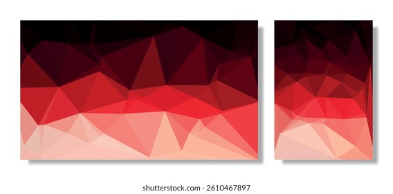 Abstract red polygonal background with dark and light gradient triangles. Low poly geometric design, modern vector layout with shadows.