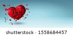 Abstract red polygonal broken heart symbol vector illustration isolated on blue turquoise background