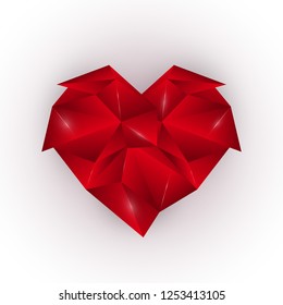 Abstract red polygonal heart on a white background. Elegant design element template. Happy Valentine's Day. Vector illustration.
