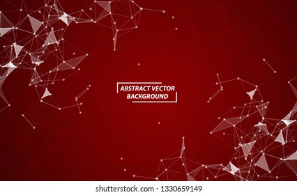 Abstract Red Polygonal Space Background with Connecting Dots and Lines. Geometric Polygonal background molecule and communication. Concept of science, chemistry, biology, medicine, technology.