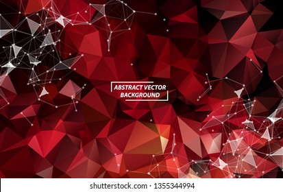 Abstract Red Polygonal Space Background with Connecting Dots and Lines.  Connection structure. Vector science background. Futuristic HUD background.