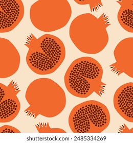 Abstract red pomegranate hand drawn vector illustration. Colorful fruit seamless pattern for fabric or wallpaper.