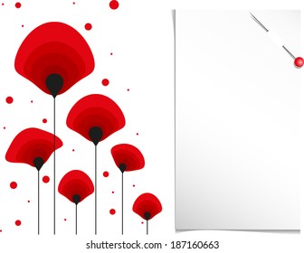 abstract red poppy flower and note paper