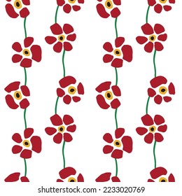 Abstract red poppy flower repeat seamless pattern. Vector illustration. Pattern for print, wallpaper, gift wrap, textile, fashion, packaging, cover, wrapping paper.