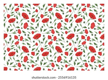 Abstract red poppy pattern. Vector illustration for print, cards, packaging and other design