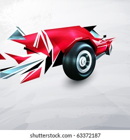 abstract red racing car painted with graffiti