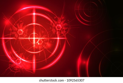 Abstract Red Radar, Target, Shooting Range With Bullet Hole Digital Technology Concept.