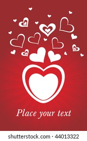 abstract red rays background with white romantic heart