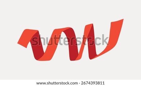 Abstract red ribbon design. Red ribbon twists and turns. Simple, modern red ribbon on a white background. Ribbon art with dynamic red curves. Cute vector illustration.