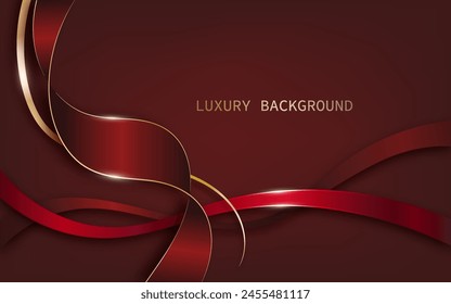 Abstract red ribbon with golden lines. Luxury background style. Vector illustration