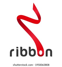 Abstract Red ribbon graphic elegant icon,sport Rhythmic gymnastics Athletics logo.Aerial gymnastics symbol isolated.Art hand drawn sign.Design award ceremony. Сutting the red ribbon at the opening. 