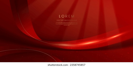 Resumen de la forma de cinta roja sobre fondo rojo con efecto de iluminación y espacio de copia para texto. Diseño de lujo. Ilustración del vector