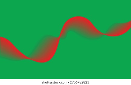 Abstract Red Ribbon Wave on Green Background