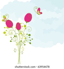 Abstract red rose butterfly greeting card