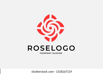 Abstract red rose flower logo. Minimalistic Creative circle flower logo design. Simple symbol