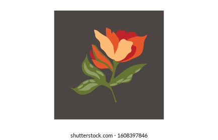 Abstract Red Rose. Hand drawn flower. Decor Element  for Card Print  Paper. Vector illustration 