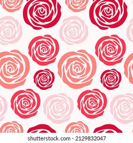 Abstract red rose isolated on white background. Vector seamless pattern. Illustration in flat cartoon style.