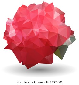 Abstract red rose in origami style on white background. Low poly.