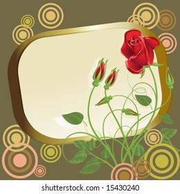 Abstract red roses with gold frame and circles