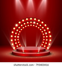 Abstract Red Round Podium With Backlight, Retro Vector Background