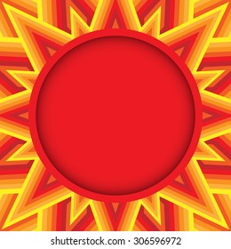 Abstract red round text or photo frame on ornamental background of red, orange and yellow shades