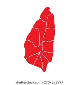 Abstract Red Saint Lucia Map with Cities