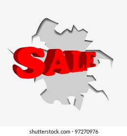 abstract red sale discount advertisement . hole with sale text - vector illustration