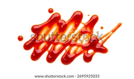 Abstract Red Sauce Splatter and Drips Isolated on White Background - Food Ingredient Splash.