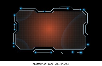 Abstract red screen Hi-tech hologram frame technology background. Futuristic HUD technology frame background.