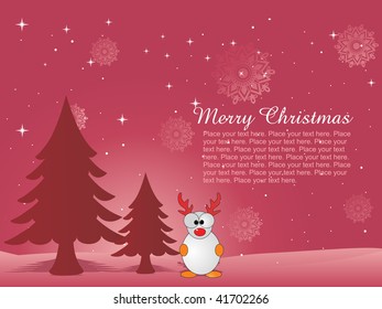 abstract red seamless blossom pattern background with xmas tree, cute cartoon