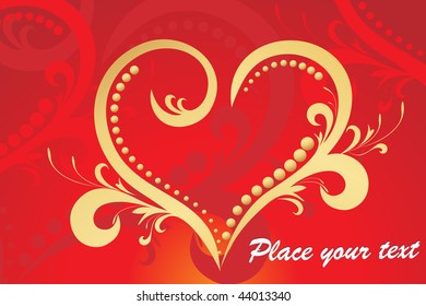 abstract red seamless floral background with romantic golden heart