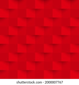 Abstract red seamless pattern. Geometric square background. Repeated 3d geometry pattern design for business prints. Modern graphic cube element. Repeating red monochrome texture. Vector illustration
