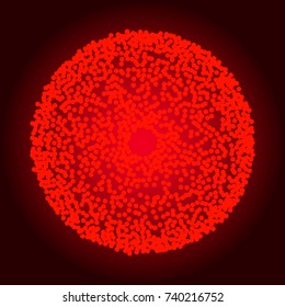 Abstract red shape of dots on dark background. Vector element for design.