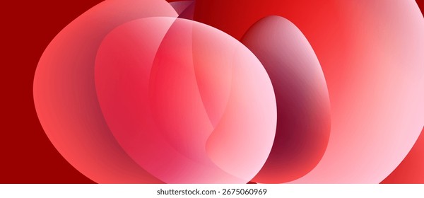 Abstract red shapes overlap, creating dynamic visual effect. Smooth gradients suggest light, depth, movement. Minimalist design.