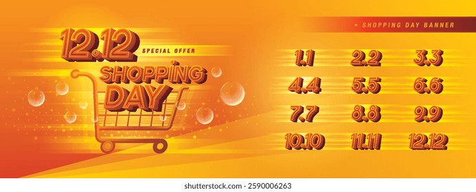 Abstract Red Shopping Cart labels Sign, Shopping Day Sale Banner Template Design, Shopping Day Sale Promotion of every month, Calendar Shopping festival, Numbers 1, 2, 3, 4, 5, 6, 7, 8, 9, 10, 11, 12