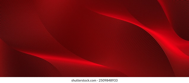 Abstractas diseño de fondo de seda roja de lujo con patrón de líneas diagonales en color borgoña. Plantilla Horizontal de Vector para Anuncio de negocios, invitación premium, cupón, certificado de regalo prestigioso.
