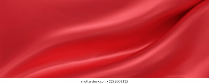 Resumen del fondo vectorial de seda roja. Tela de lujo o ola líquida. Fondo abstracto o textura de tela roja. Tela roja suave. Asas de satén, seda y algodón suave y elegante.