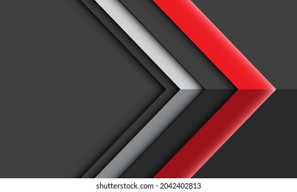 Resumen de la dirección de la sombra de la luz de la flecha de plata roja geométrica en gris con diseño de espacio en blanco tecnología futurista moderna ilustración vectorial de fondo. 