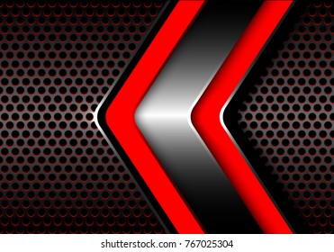 Abstract red silver arrow on gray circle mesh metal design modern futuristic background vector illustration.