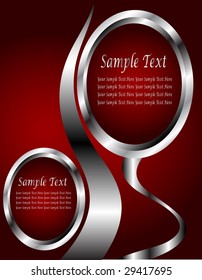 Abstract red and silver business card vector template with silver ovals with room for text on a deep red background